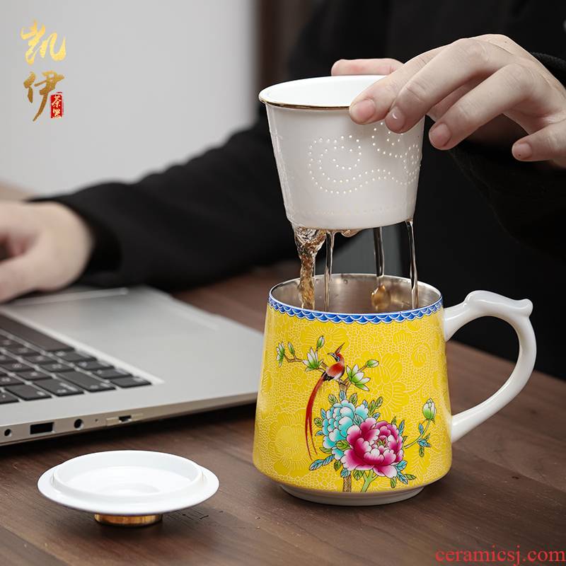 Colored enamel coppering. As silver cup office of jingdezhen ceramic cup silver cup hand grasp cup filter cup keller