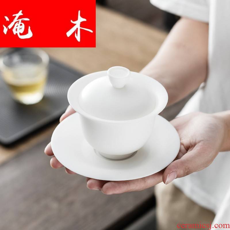 Submerged wood dehua unglazed porcelain large tureen household kung fu tea set to make tea bowl three checking ceramic bowl