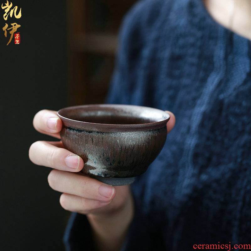 Temmoku up built light beam koubei kung fu tea set ceramic tire iron ash sample tea cup tea cup master cup tea cup