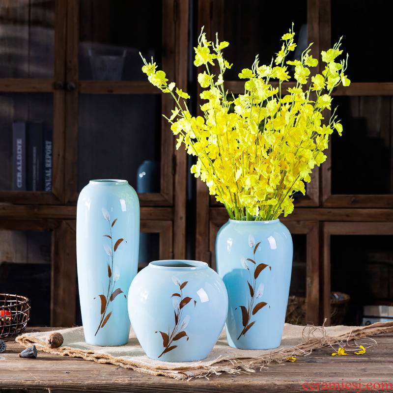Nordic hand - made of rural wind ceramic vase furnishing articles sitting room dry flower arranging flowers water raise TV cabinet creative decoration