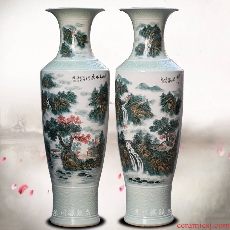 Jingdezhen ceramics hand - made mountain green water show large vases, furnishing articles sitting room hotel modern household adornment