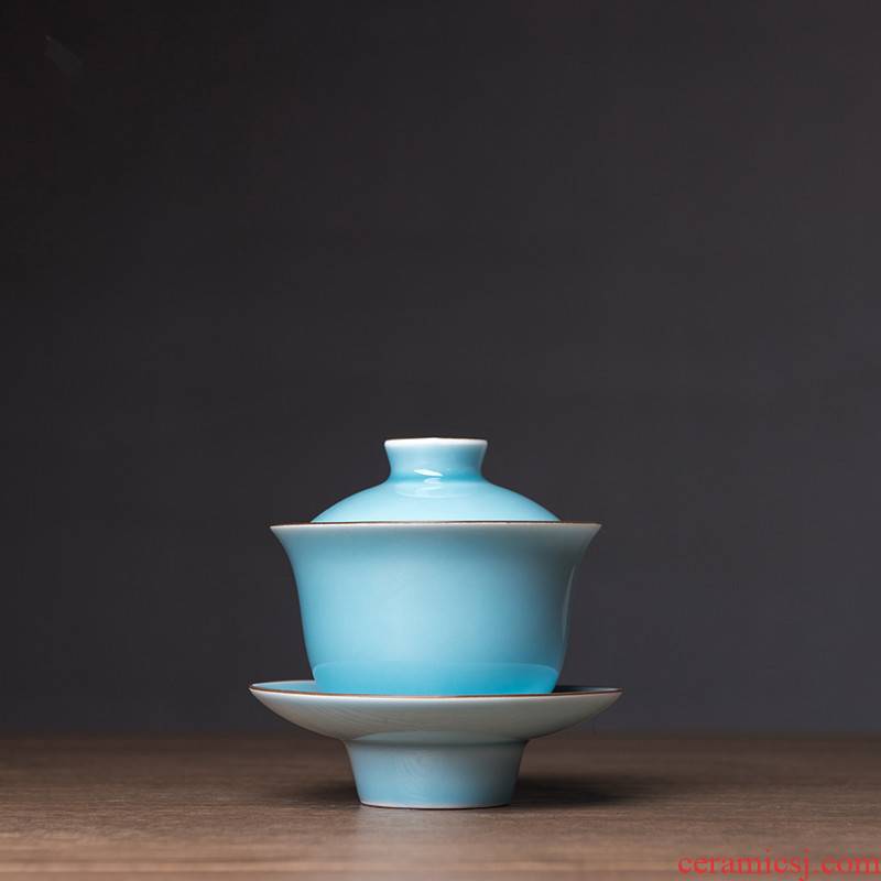Poly real view jingdezhen under high temperature and the lake blue glaze manual hand - made ceramic tureen three fish lotus tureen