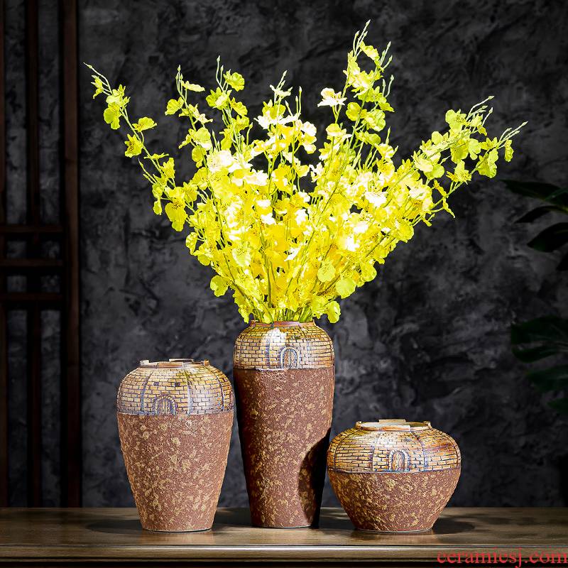 The Vases, flower arrangement sitting room manual coarse pottery archaize do old pottery art style of Chinese style water raise flower implement American desktop