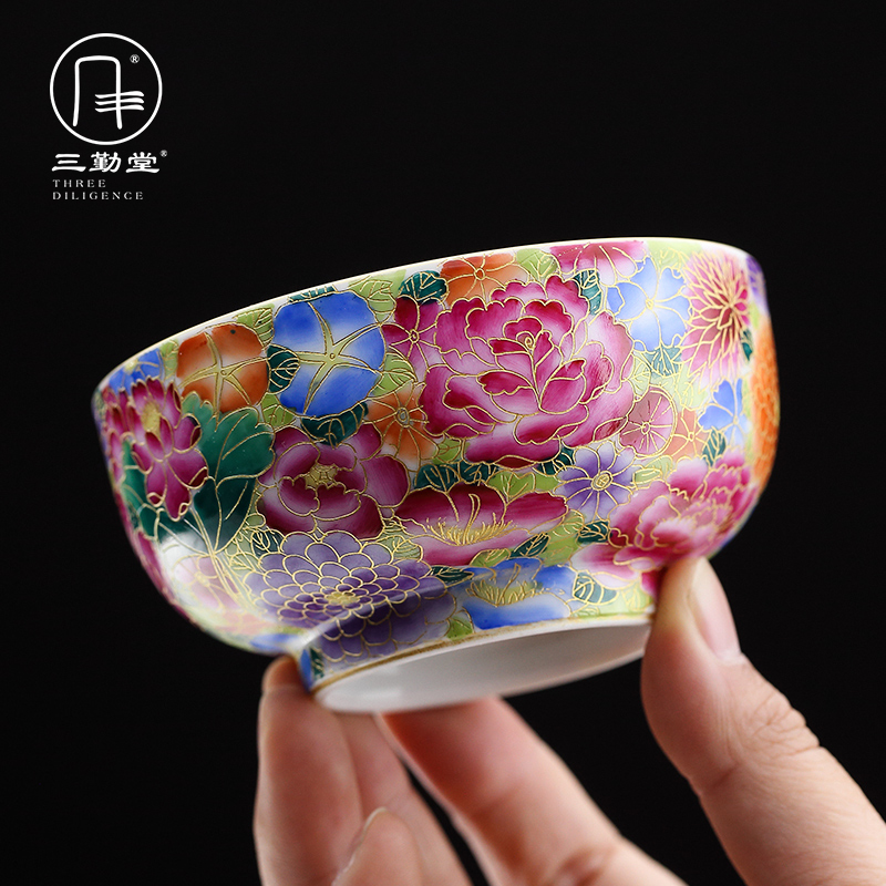 The three frequently colored enamel masters cup of jingdezhen tea service gold thread small single CPU S42194 ceramic cups kung fu