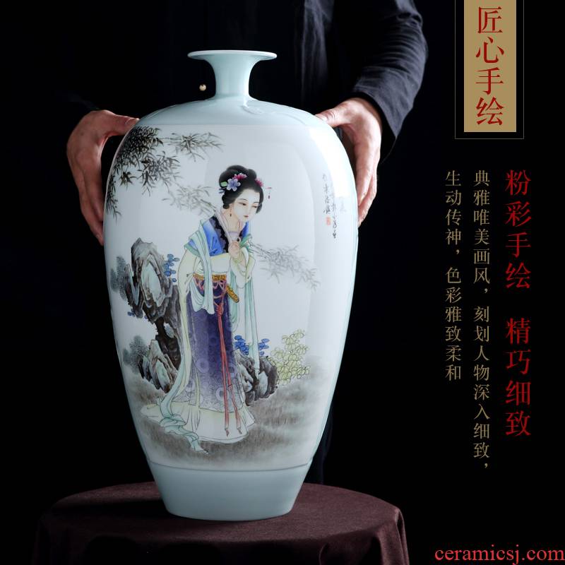 Jingdezhen ceramic hand - made big vase furnishing articles in dry flower porch of new Chinese style household enamel craft ornaments