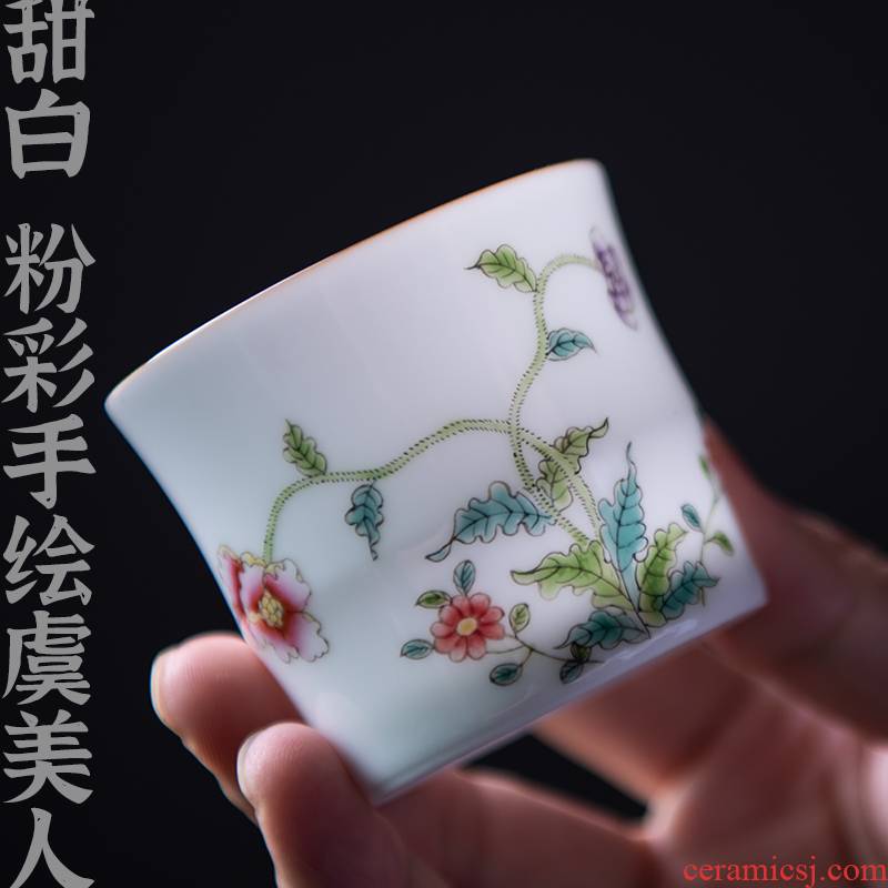 24 is pastel hand - made sweet white jingdezhen ceramic cup sample tea cup, small cup of corn poppy kung fu master
