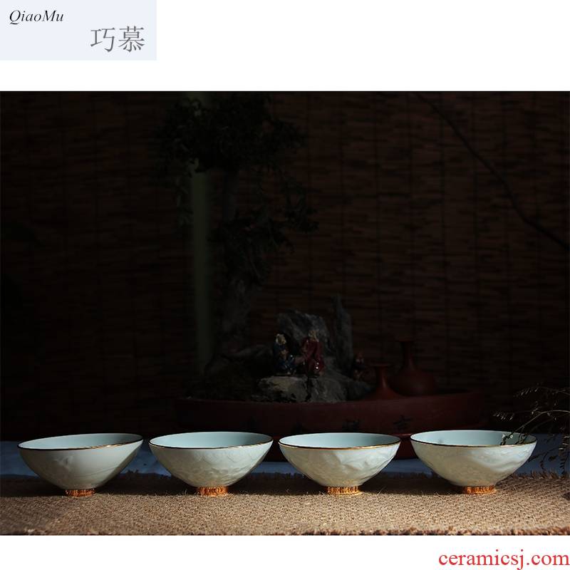 Qiao mu kung fu tea cups sample tea cup jingdezhen ceramic celadon hand - made paint pu - erh tea cup single CPU
