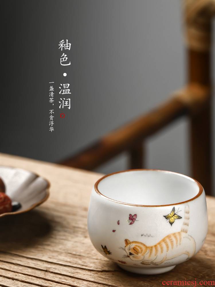 Jingdezhen hand - made kunfu tea cat sample tea cup your up cups master cup of pure manual "women 's cup ceramic tea set