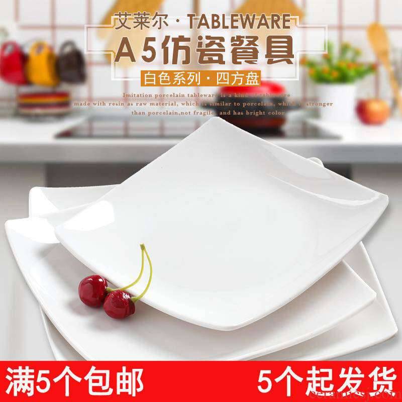 A5 steak white square plate of western - style food dish of melamine imitation porcelain plate plastic disc flat dish salad plates