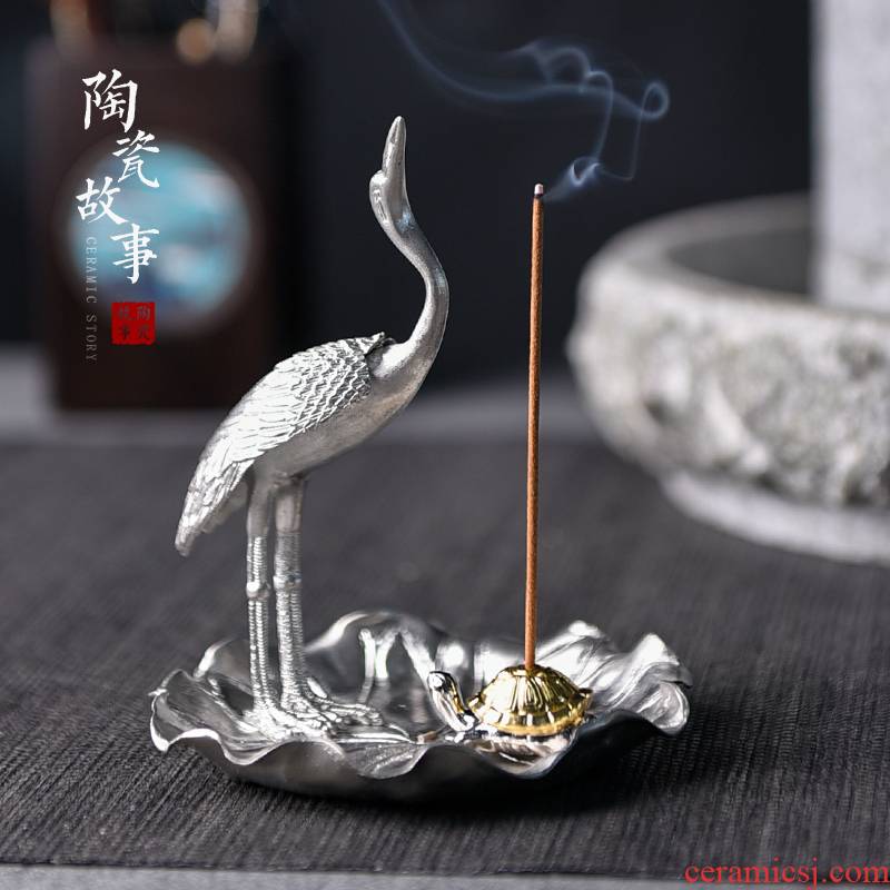 Ceramic and story of pure tin cranes incense inserted there are kung fu tea tea tea accessories zen creative move of a pet