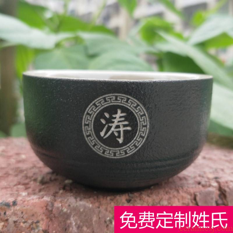 Black pottery sample tea cup tea cup to use ceramic small kung fu masters cup private custom name engraved words