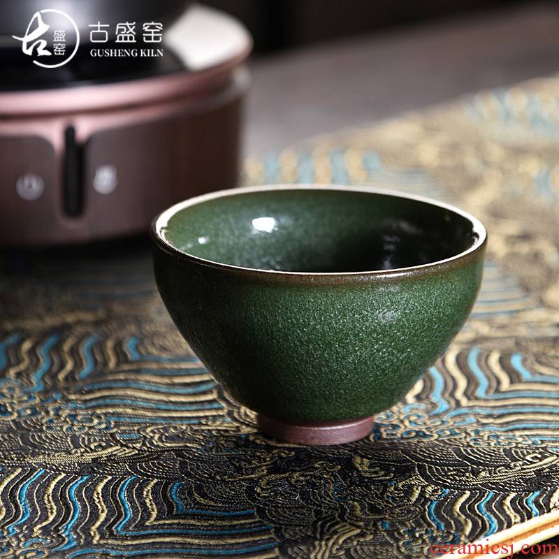Ancient sheng bank up up built lamp cup firewood light green tea with open expressions using a piece of glaze beam light ceramic cup master cup single CPU