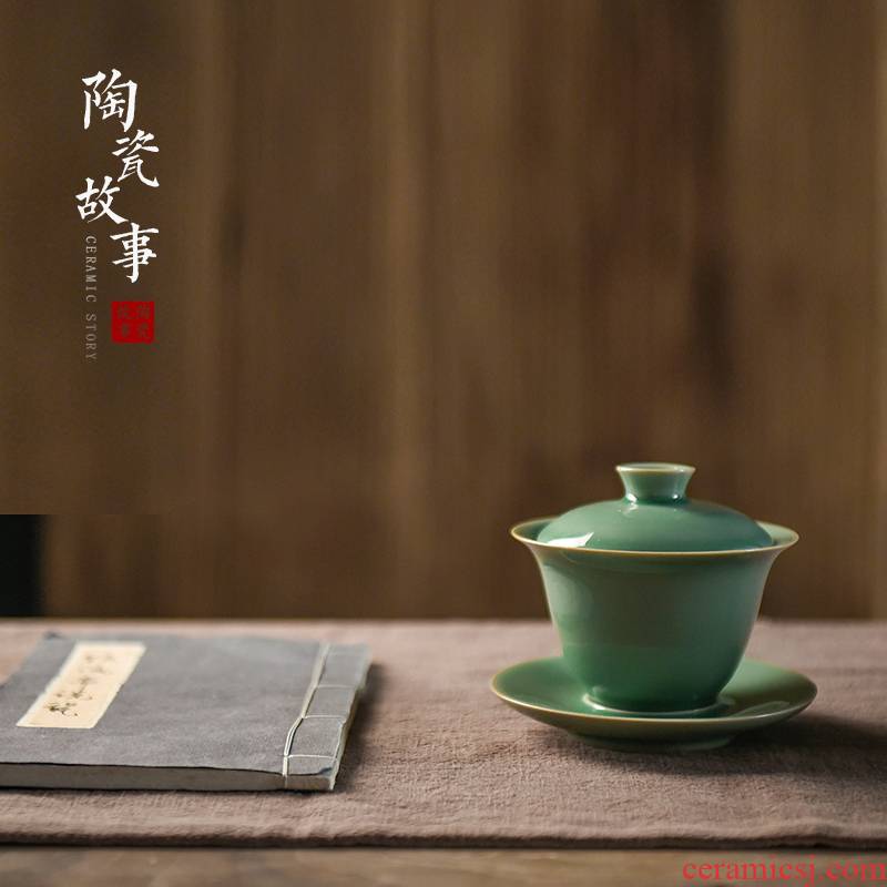 Ceramic three story tureen a single large bowl tea cups tea bowl of kung fu tea set by hand
