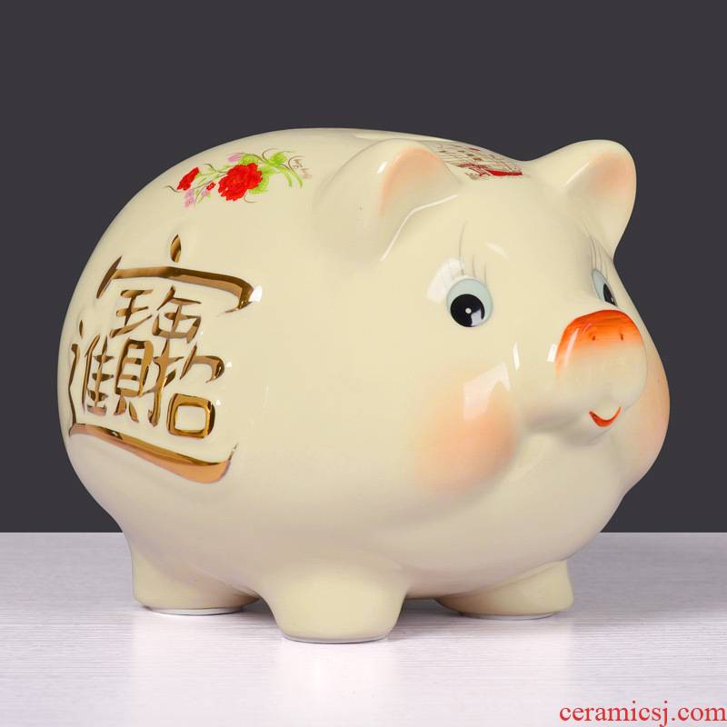 Ceramic furnishing articles beige pig piggy bank piggy bank creative gift birthday, lovely large a thriving business