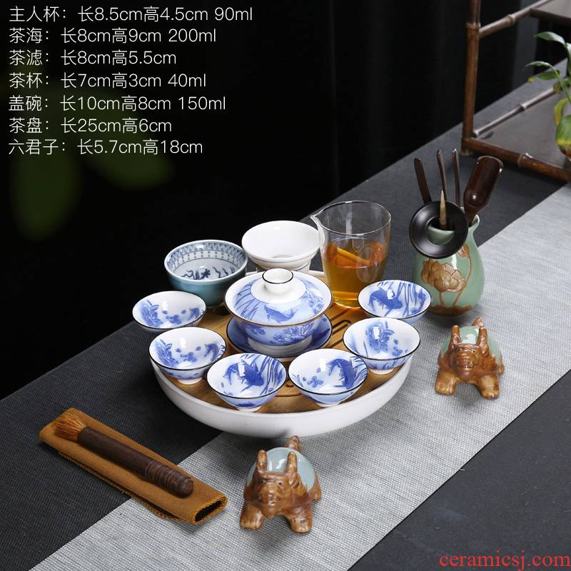 Suet jade color blue and white with white porcelain tea set tea service of household ceramics kung fu tea sets the teapot teacup group