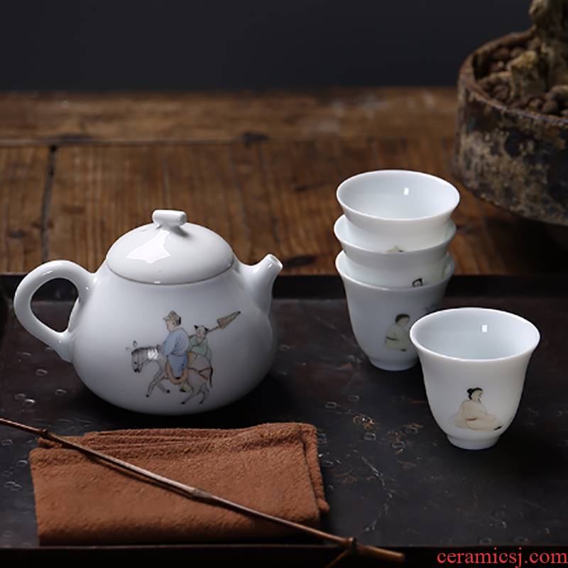 White porcelain hand - made suet jade master cup single cup small ceramic cups sample tea cup household kung fu tea sets tea pot
