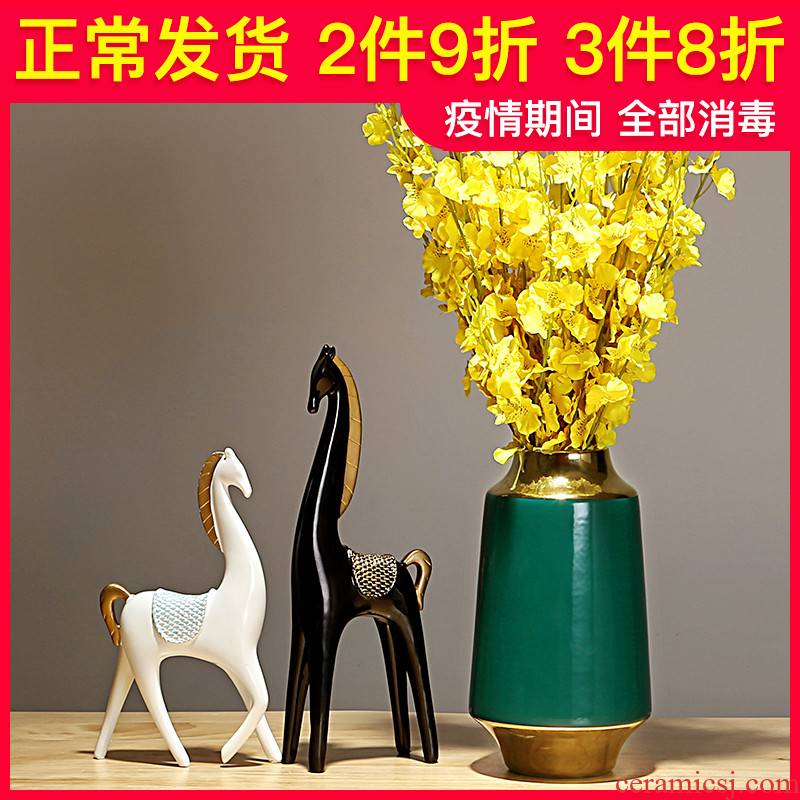 Ceramic vase is placed between example of new Chinese style porch sitting room dry flower arranging flowers is Europe type TV ark, household decoration