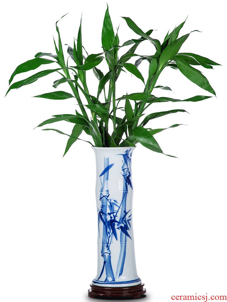 Lucky bamboo jingdezhen ceramics is increasing in aqua blue and white porcelain vase flower arranging new Chinese style living room place king fall to the ground