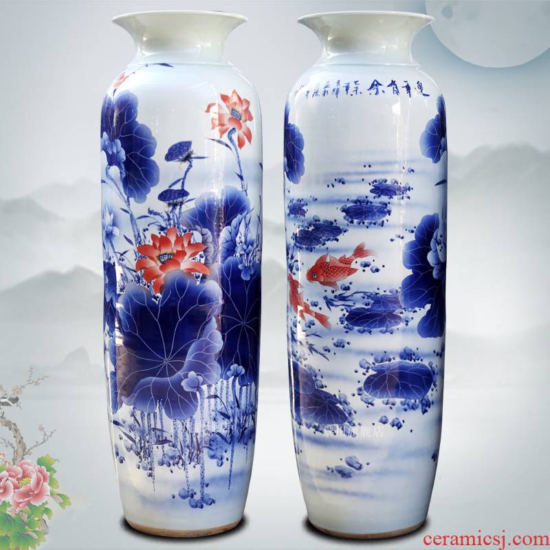Hand made lotus fish landing big vase quiver of jingdezhen ceramics for wining years home sitting room hotel furnishing articles