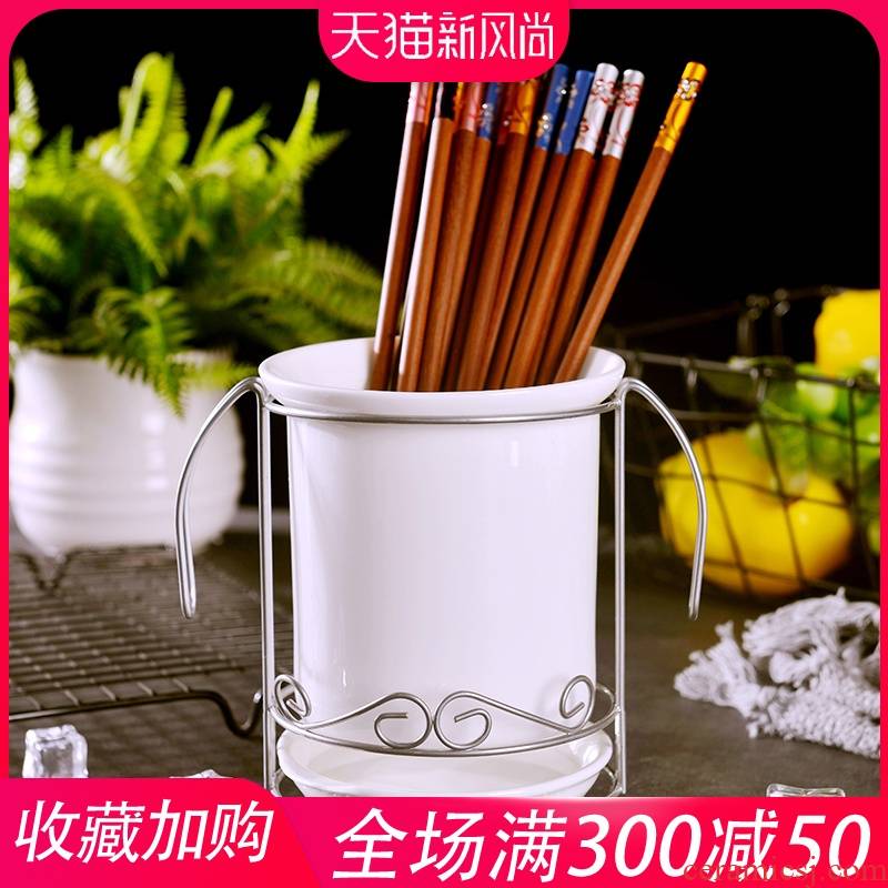 The Drop tube chopsticks cage jingdezhen ceramic household multifunctional knife and fork spoon to receive a cassette of stainless steel