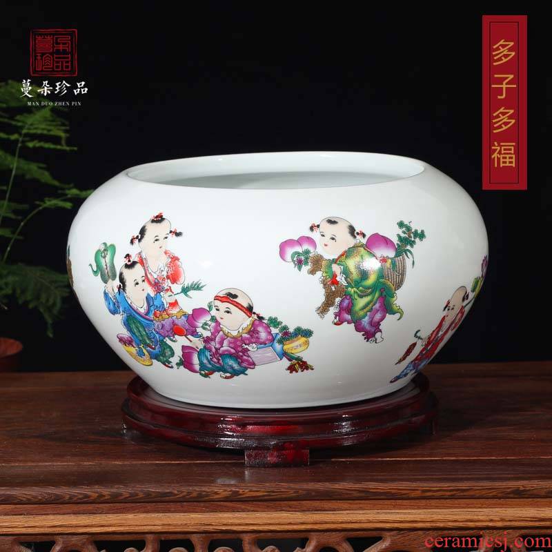 Jingdezhen lad tong qu writing brush washer drum Portland fashion beautiful porcelain ceramic porcelain tortoise goldfish bowl