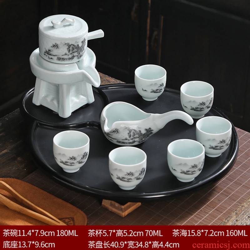 Semi - automatic kung fu tea set lazy household ceramics stone mill make tea tea teapot teacup whole contracted
