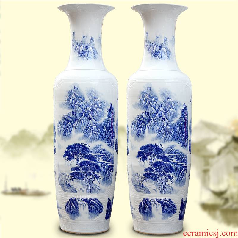 Hand - made bold carving painting landscape of large vases, jingdezhen ceramics hotels sitting room large furnishing articles