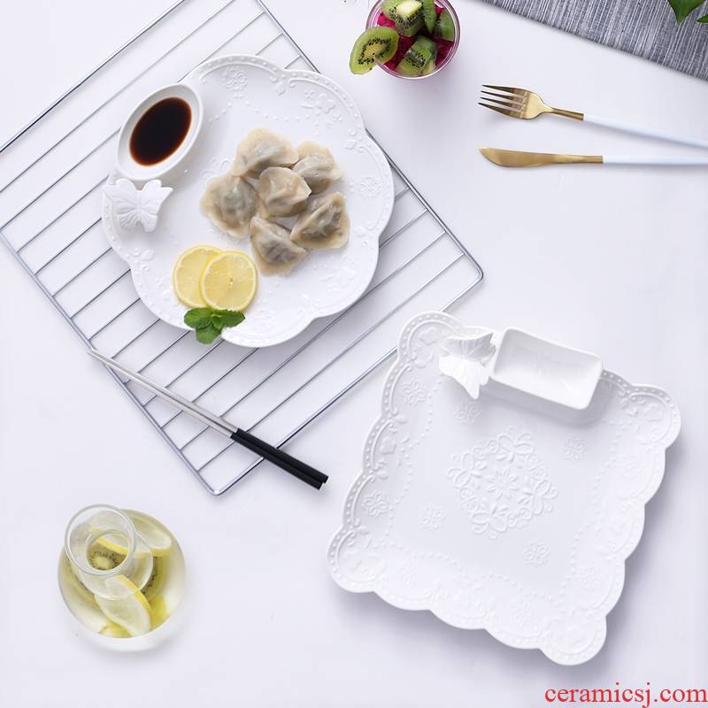 Qiao mu WLS household dumpling dribbling vinegar disc ceramic dumpling dish creative cooking dishes plate of Japanese small breakfast