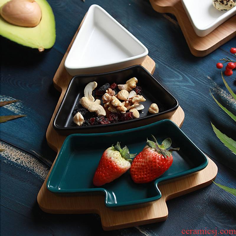 The Nordic idea bamboo tree fruit tray household trays ceramic snack plate of fruit salad plate snack plate