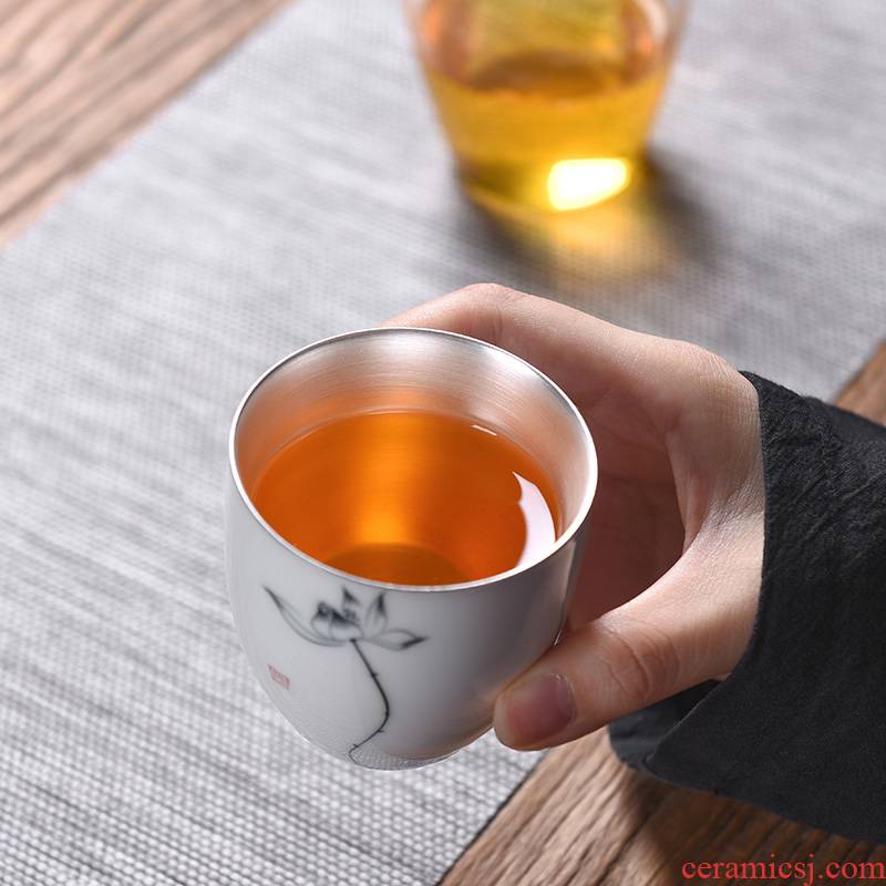 Silver cup 999 sterling Silver master cup coppering. As teacups hand - made ceramic kung fu tea set household sample tea cup single CPU