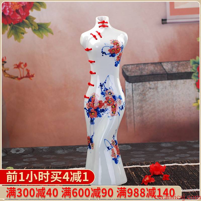 023 in jingdezhen ceramic handicraft furnishing articles blue creative Chinese dress sitting room is contracted household adornment