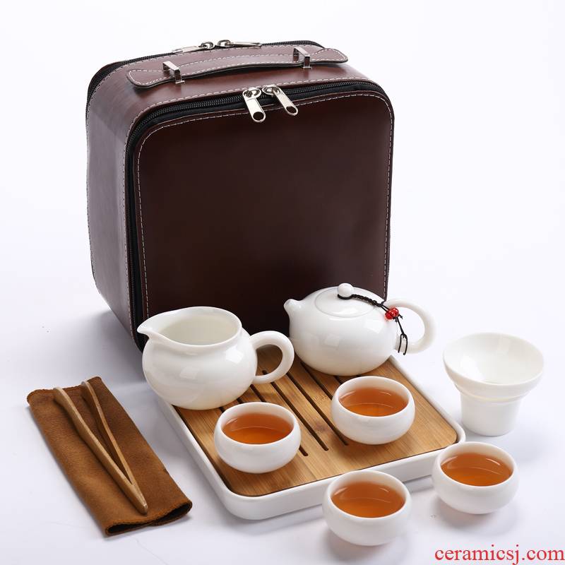 White porcelain tea sets travel a pot of four cups of portable is suing tourism receive bag contracted household kung fu tea pot
