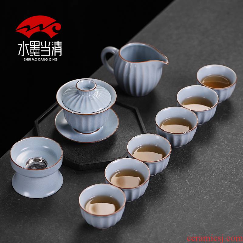Your up tea set to open the slice of ice to crack glaze porcelain household kung fu tea tureen Chinese style restoring ancient ways is the office