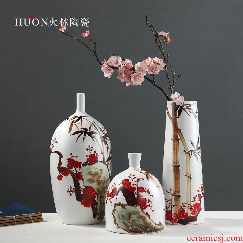 Jingdezhen ceramics vase painting hong mei bamboo what modern contracted decorate the sitting room of Chinese style household furnishing articles