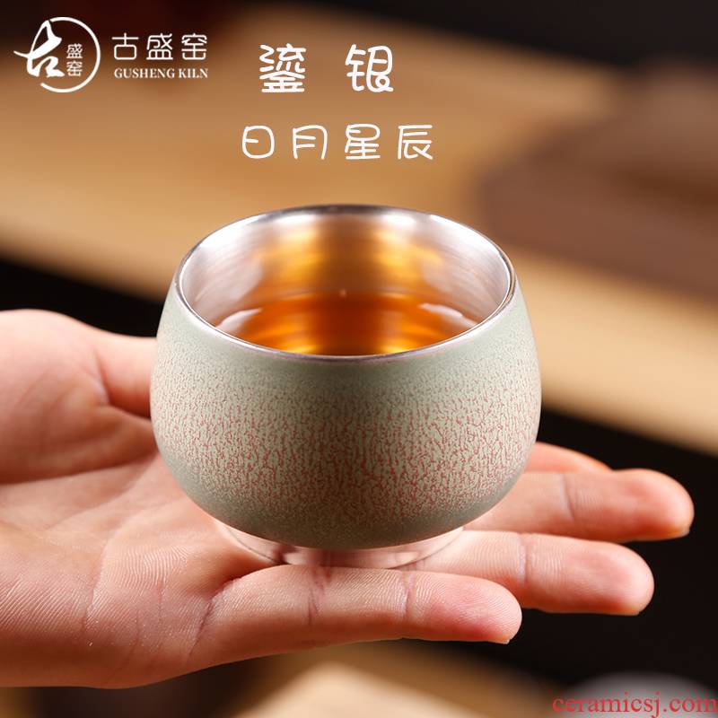 Ancient sheng up 999 sterling silver master cup single cup cup ceramic tea cup, kung fu stars to use manual coppering. As silver cup