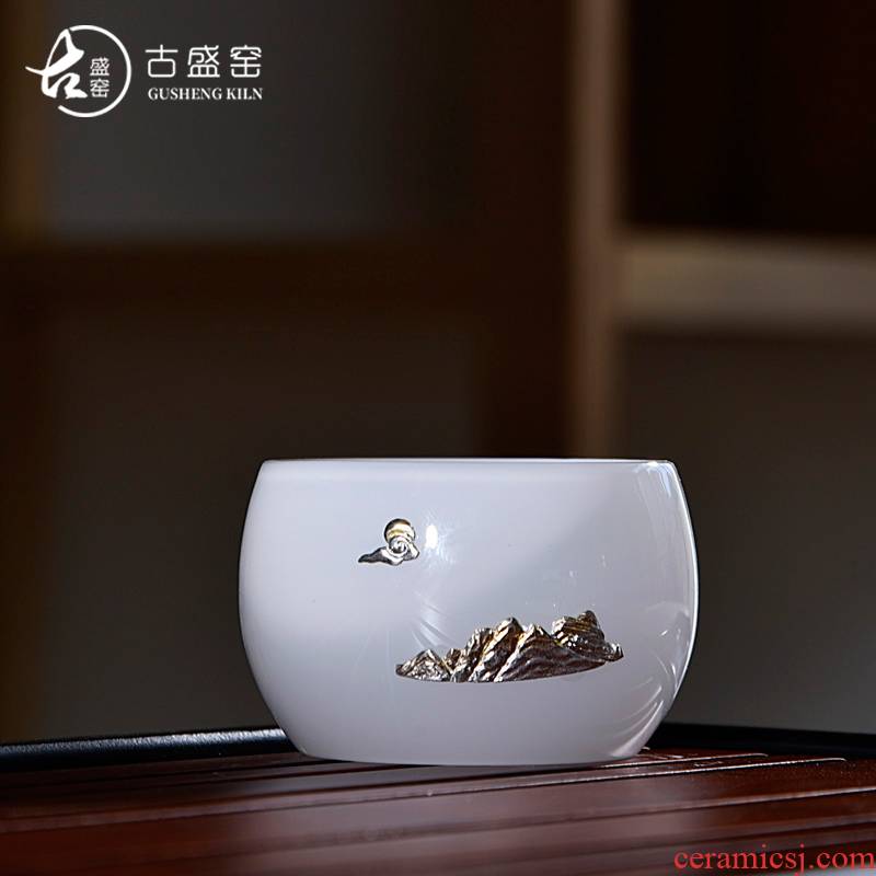 Ancient sheng up new stone, jade porcelain sample tea cup, master cup with whitebait kung fu tea tea glass colored glaze single CPU