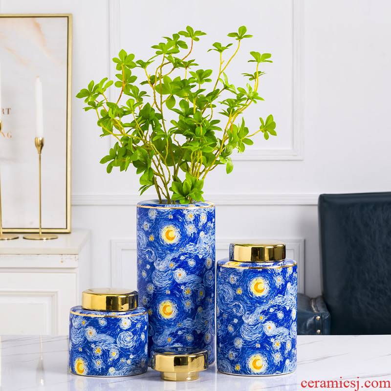 European ceramic vases, dried flower adornment furnishing articles sitting room creative the abstract painting with cover light key-2 luxury water raise flowers flower arrangement