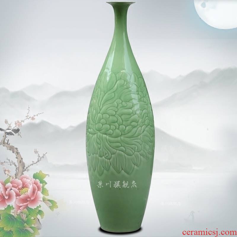 Jingdezhen ceramic green glaze shadow green its blooming flowers peony vases flower arranging study office furnishing articles sitting room