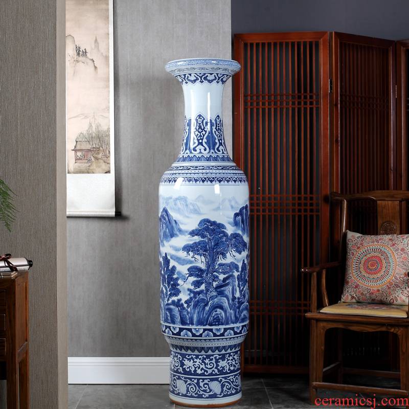 Jingdezhen ceramics hand of large blue and white vase sitting room hall hotel opening gifts furnishing articles company