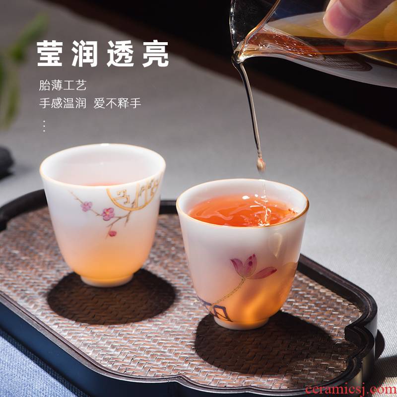 Jingdezhen kung fu tea set checking ceramic colored enamel household sample tea cup single small teacups hand - made the master CPU