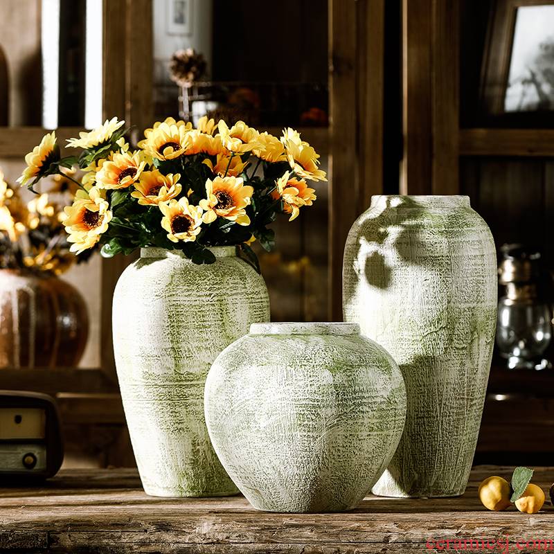 American green clay flower implement large ceramic vase dried flowers, household furnishing articles ceramic table sitting room decorative vase