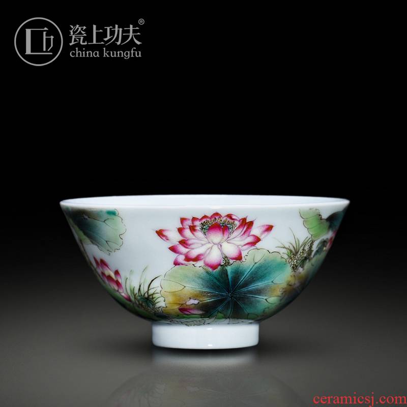 Jingdezhen porcelain on kung fu high - end colored enamel lotus lotus colored enamel pure manual hand - made master cup single CPU