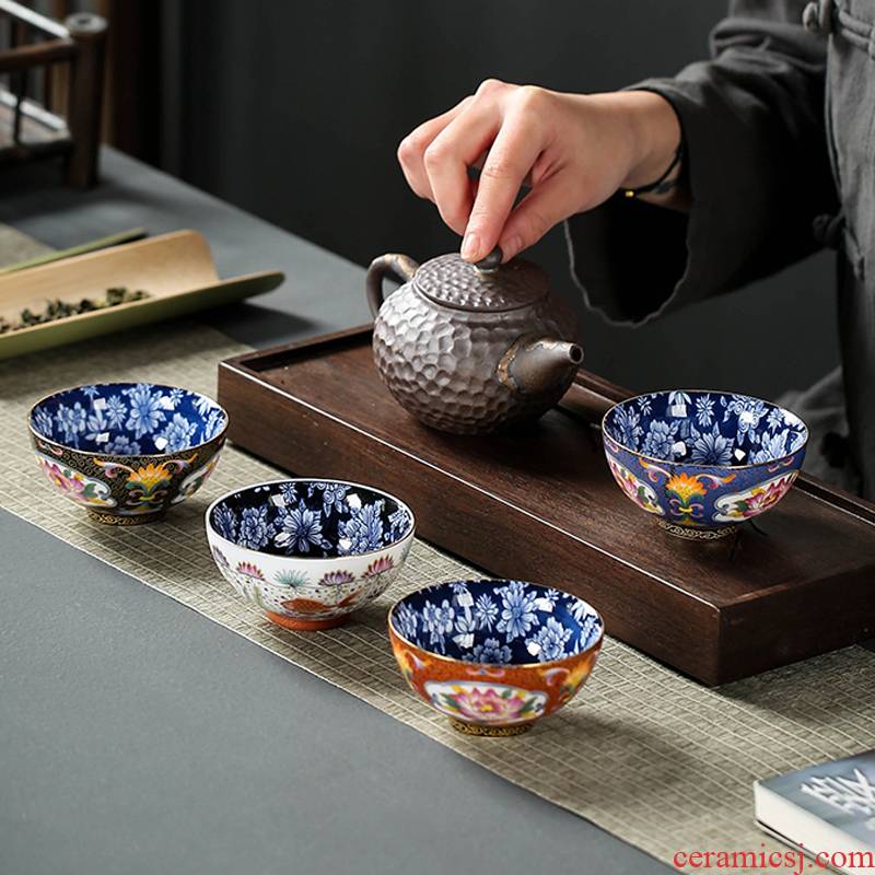 Jingdezhen ceramic checking blue and white porcelain enamel enamel see colour master single CPU kung fu tea tea cup large bowl