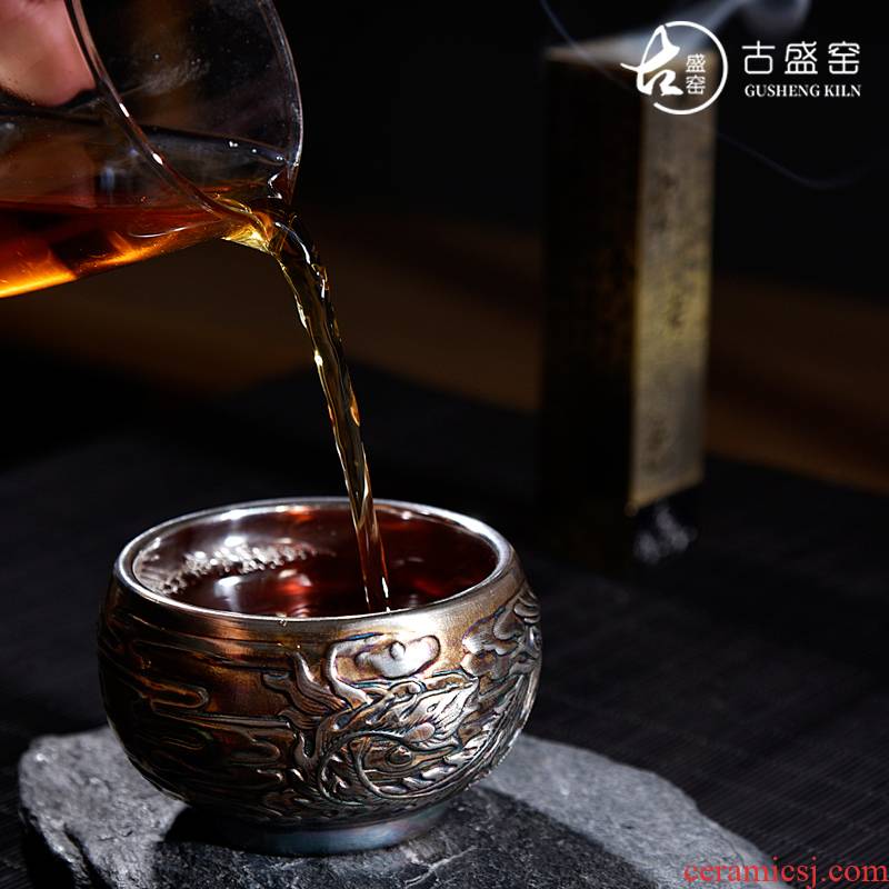 The ancient new Japanese antique silver, pure manual fire phoenix kung fu sheng up household ceramics bladder tasted silver gilding masters cup