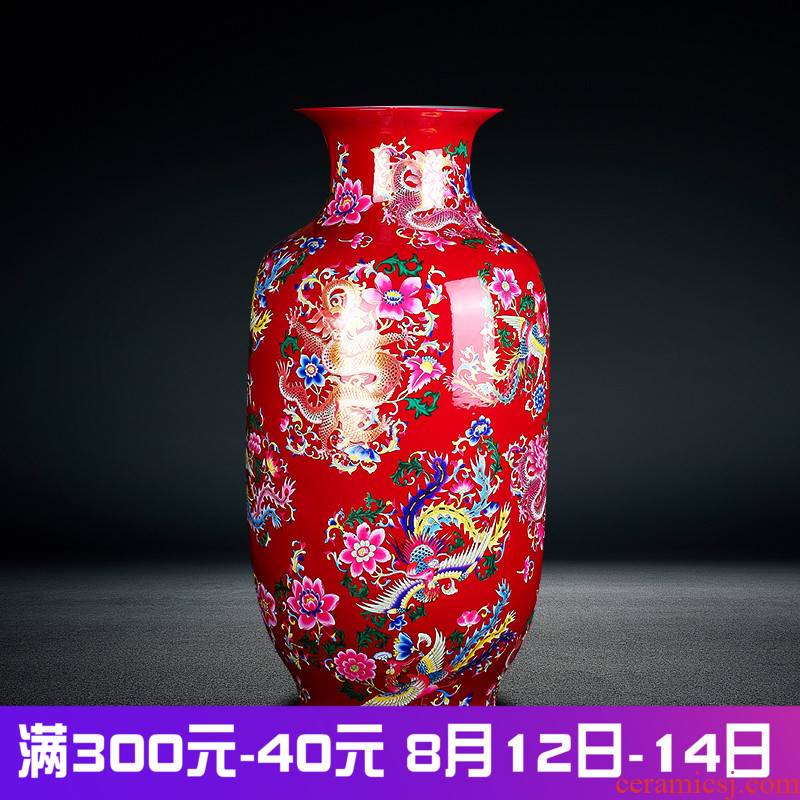 Jingdezhen ceramics of large vase household of Chinese style red yellow blue in extremely good fortune new house furnishing articles sitting room