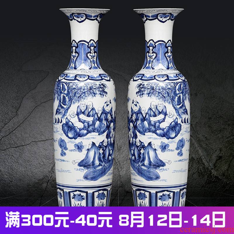 Jingdezhen ceramics landing a large vase furnishing articles hand - made 18 arhats figure sitting room household decoration