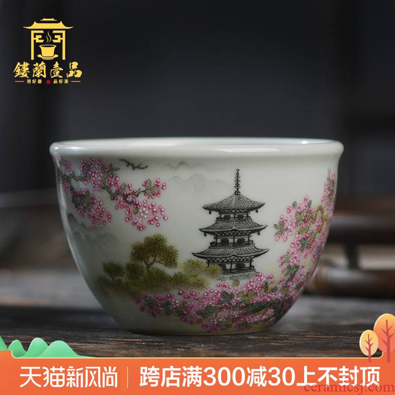 All hand - made pastel xanadu cylinder cup of jingdezhen ceramics kung fu tea, large tea cup single CPU master CPU