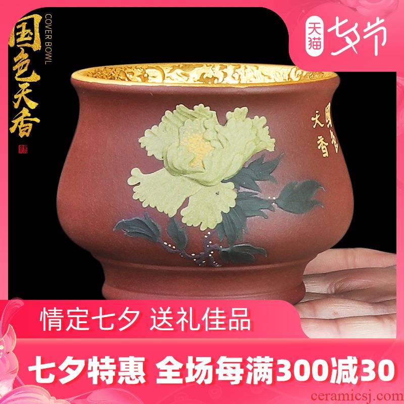Artisan fairy gold master yixing purple sand cup pure manual purple clay kung fu tea cups large peony cup products