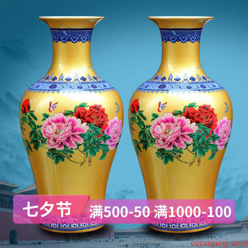 Mesa of jingdezhen chinaware big vase Europe type restoring ancient ways of colorful peony colored enamel medium sitting room place process