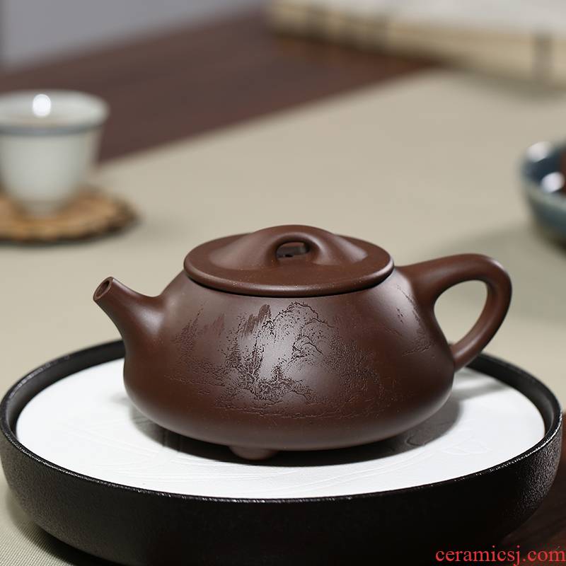 Shu garden famous double the engineering pure manual stale old purple clay high - capacity ba wang shi gourd ladle zisha teapot can be carved